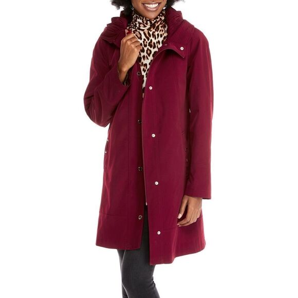 New! GALLERY Women's Pleated Hood Rain Coat With Removable Liner Red Size Small - Picture 2 of 4
